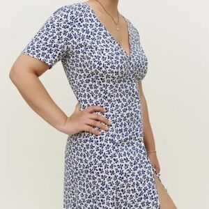 Reformation Locklin Midi Floral Dress White and Blue  - Bombay Size 6
